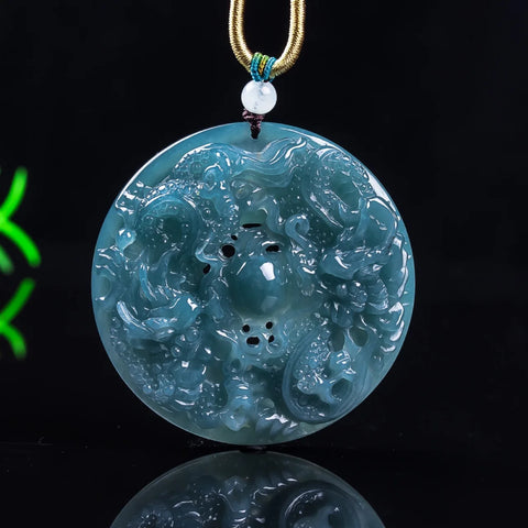 Blue Jadeite Dragon Pendant-ToShay.org