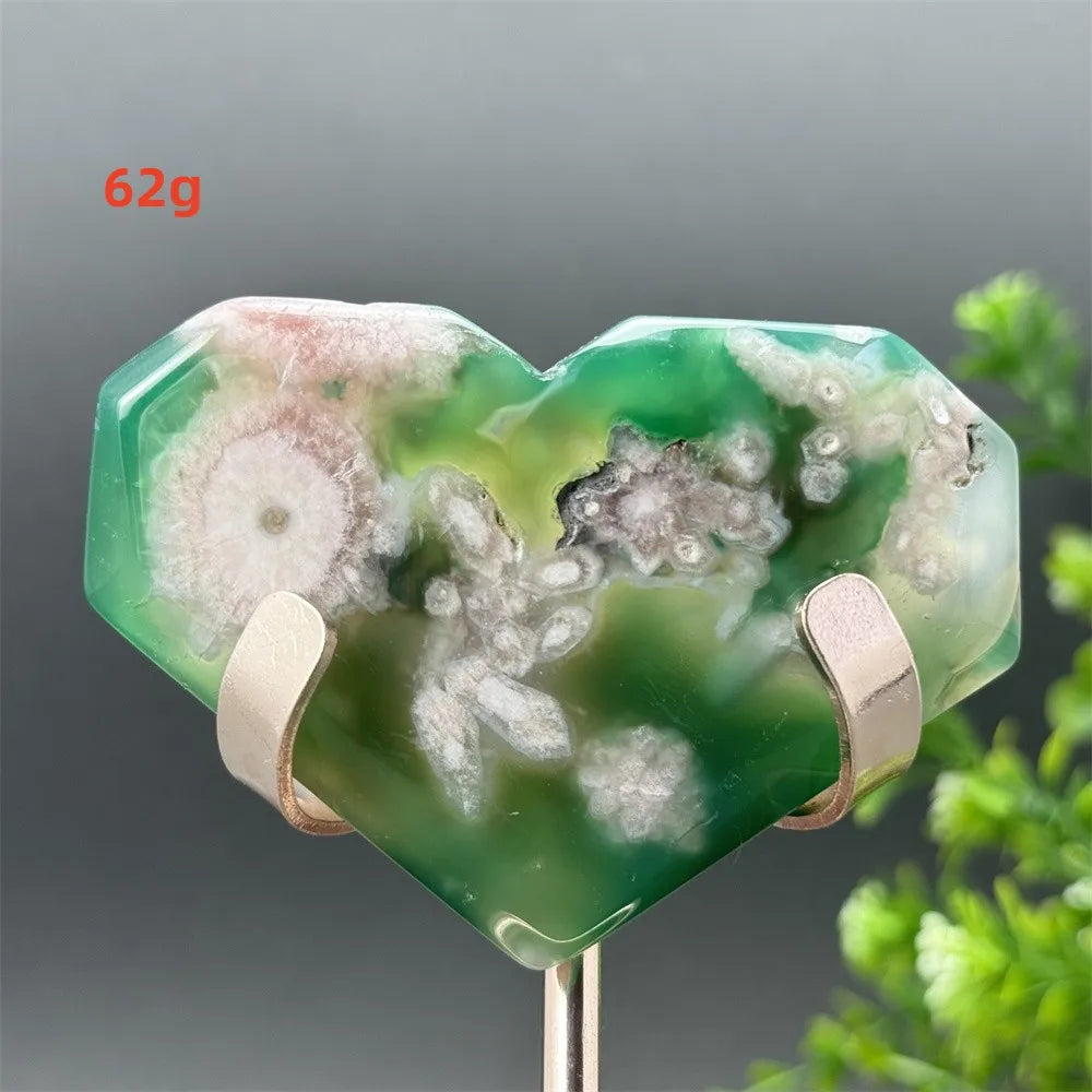 Green Cherry Blossom Agate Heart-ToShay.org