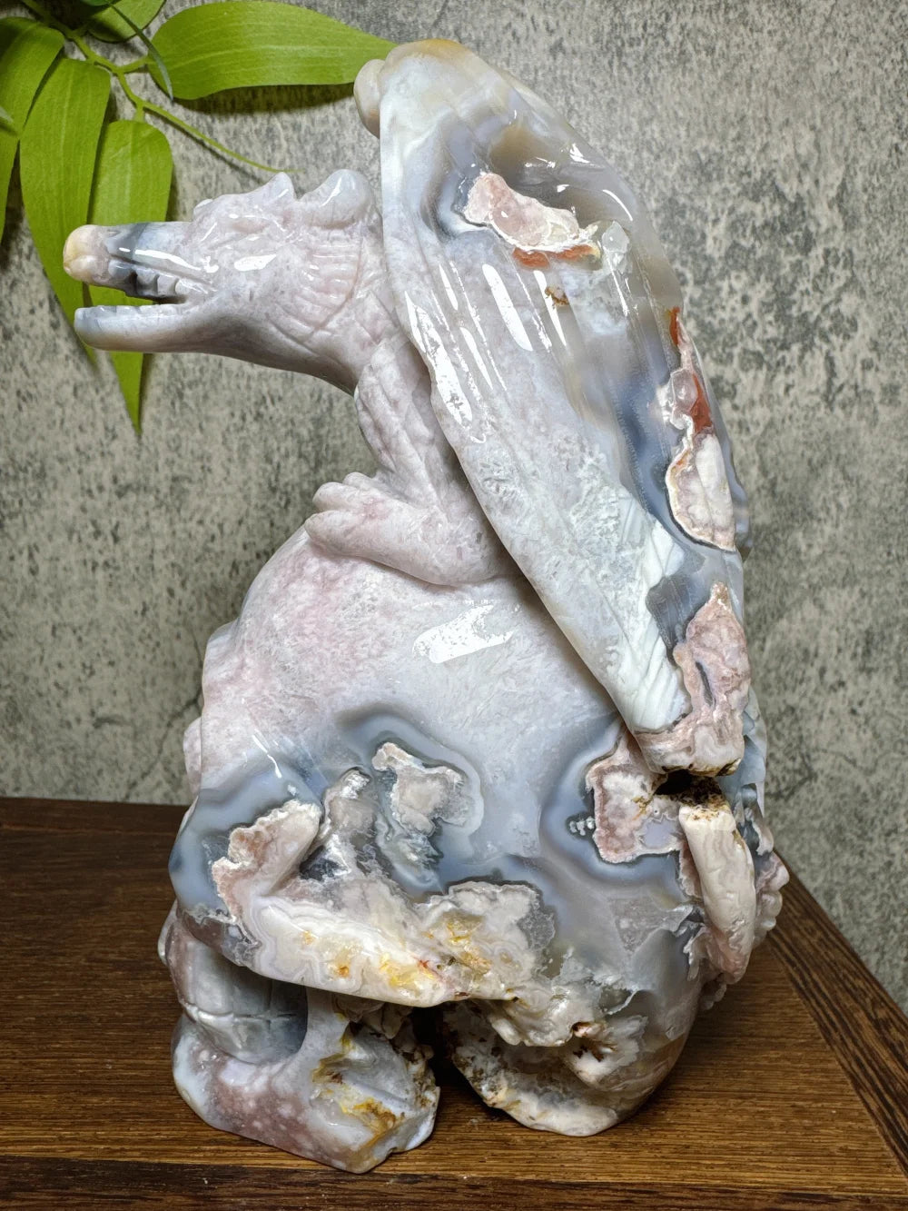Grey Flower Agate Pterosaur Skull-ToShay.org
