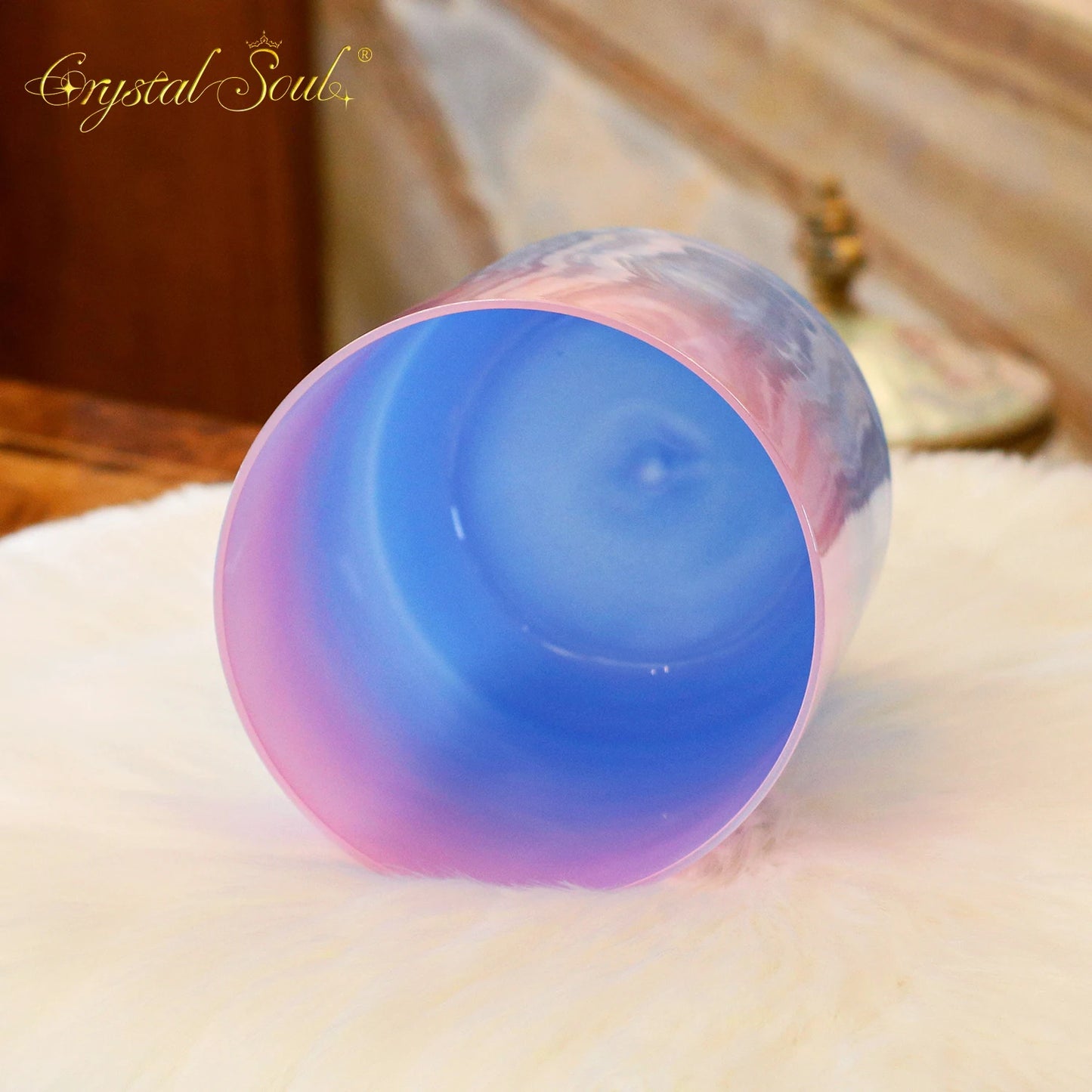 CrystalSoul 432Hz Pink Ocean Powder Blue Gradient Clear Alchemy Crystal Bowl with Accessories-ToShay.org