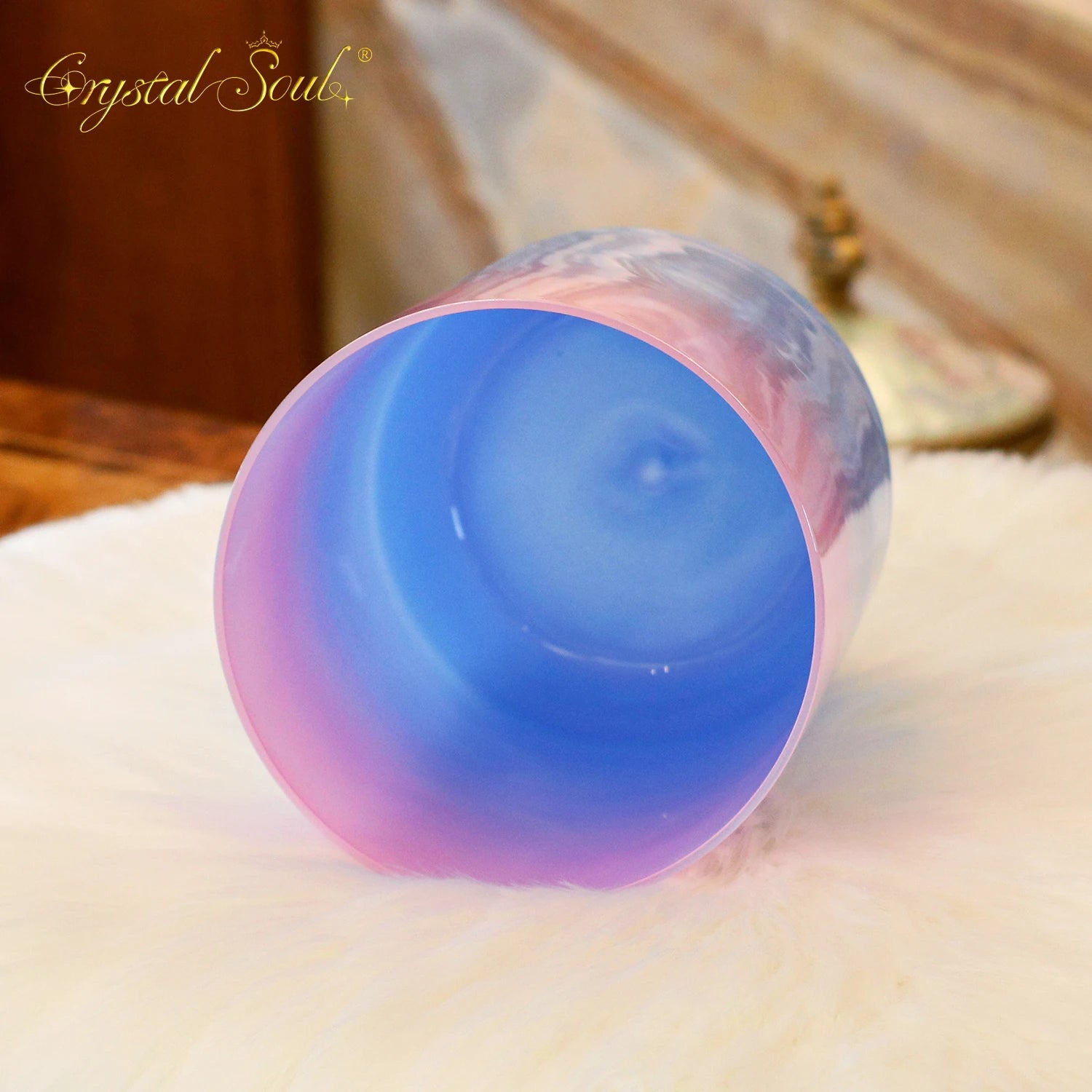 CrystalSoul 432Hz Pink Ocean Powder Blue Gradient Clear Alchemy Crystal Bowl with Accessories-ToShay.org