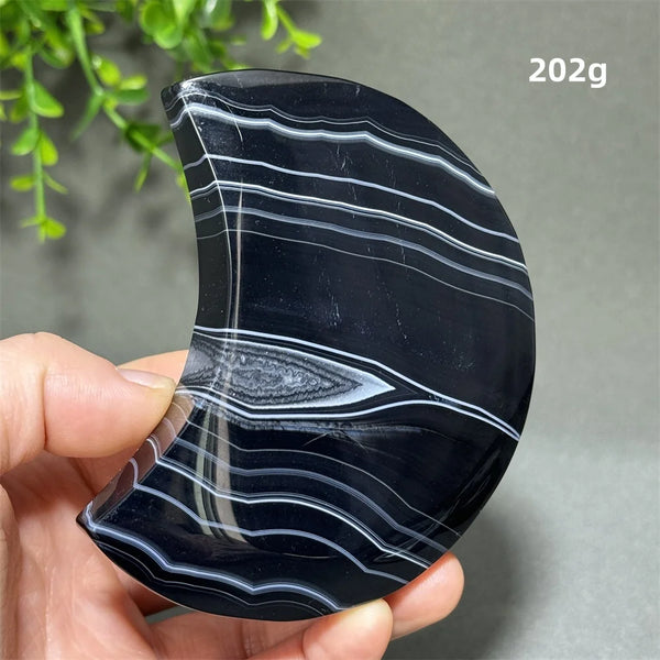 Natural Gemstone Black Agate Moon-Shaped Mineral Specimen Reiki Therapy Energy Collection Jiapin Home Decoration Gift-ToShay.org