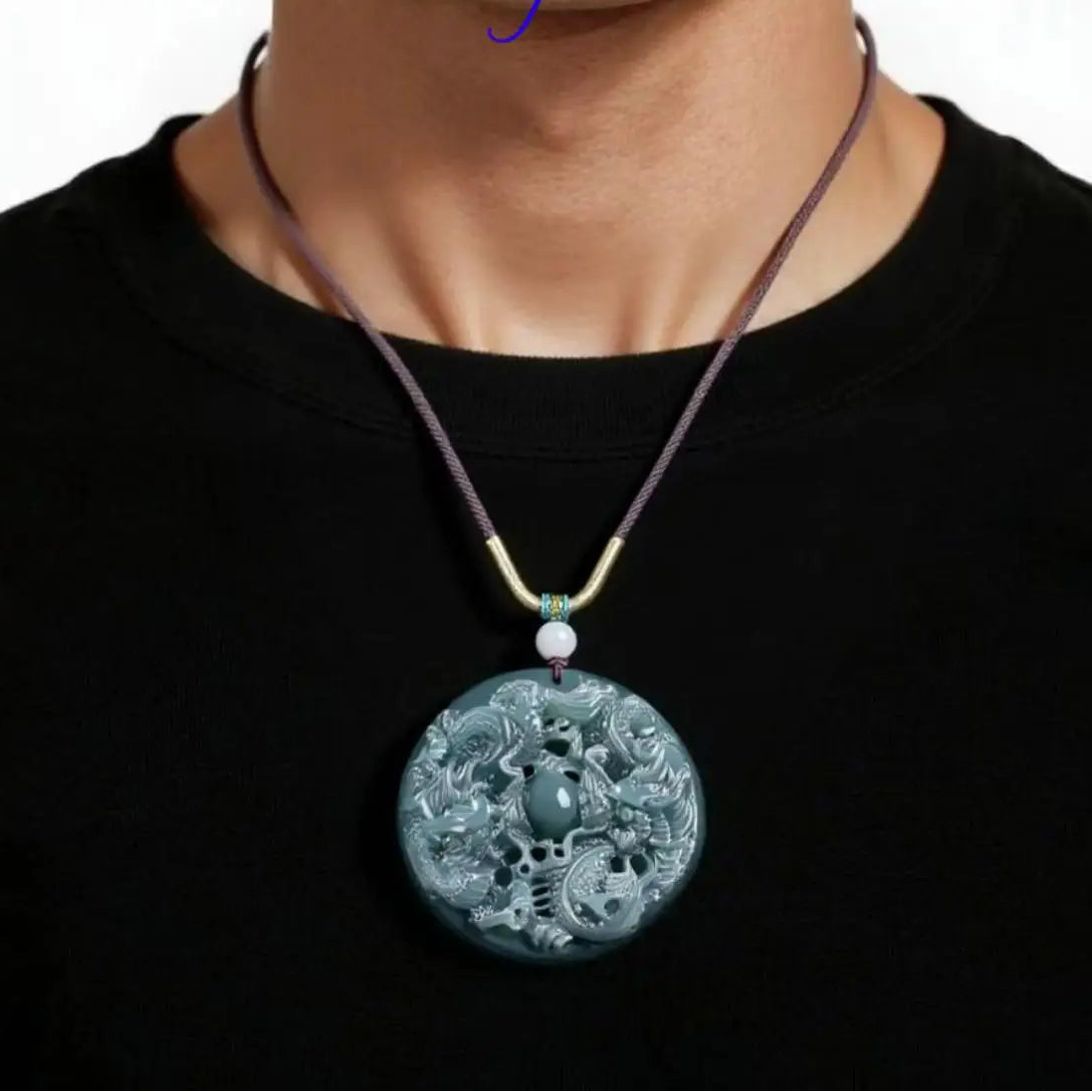 Blue Jadeite Dragon Pendant-ToShay.org