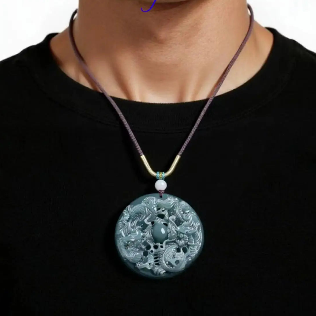 Blue Jadeite Dragon Pendant-ToShay.org