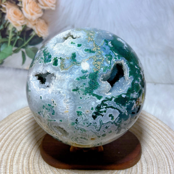 Green Moss Agate Geode Ball-ToShay.org