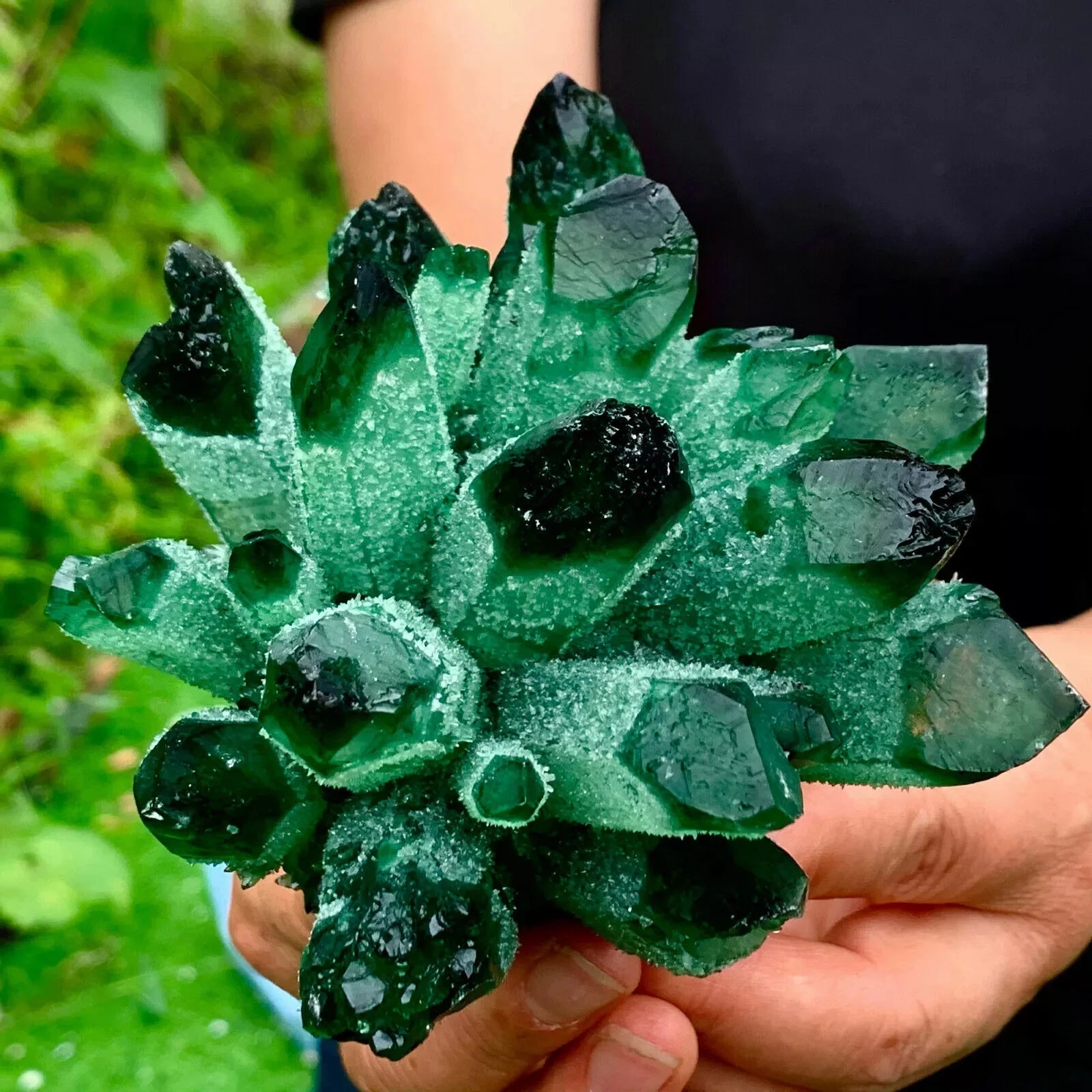 Green Phantom Quartz Crystal Cluster-ToShay.org