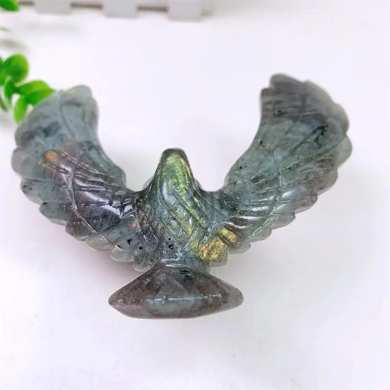 Natural Labradorite Balanced Rotatable Eagle Carving Healing Crystal Animals Figurines Reiki Stones Home Decoration Gift 1PCS-ToShay.org