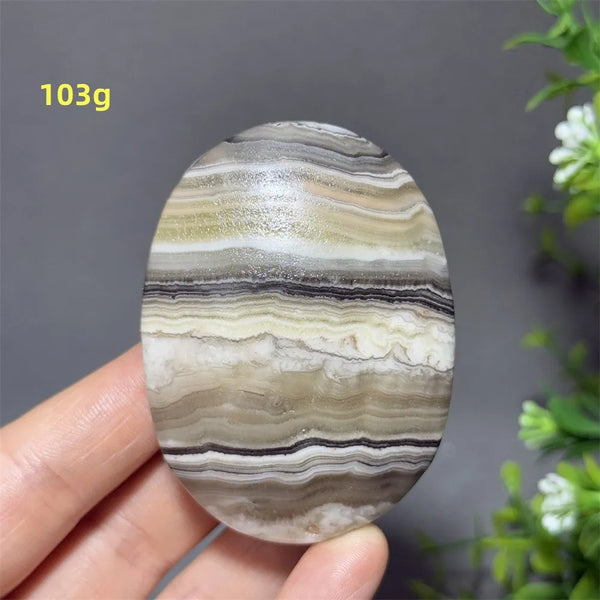 Grey Striped Calcite Palm Stone-ToShay.org