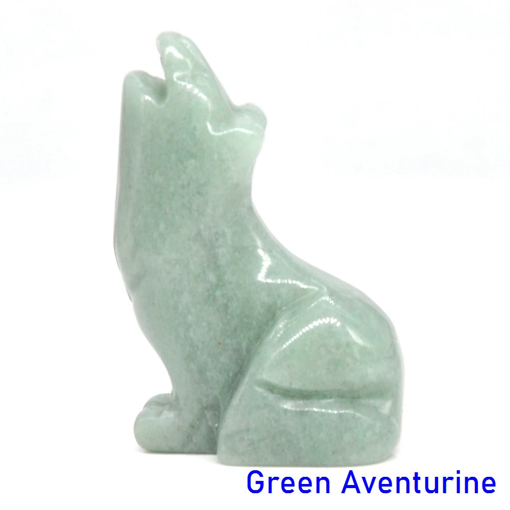 2" Wolf Statue Natural Stone Carved Figure Room Ornament Healing Crystal Reiki Animal Figurine Home Office Desktop Decoration-ToShay.org