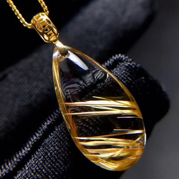 Gold Rutilated Quartz Pendant-ToShay.org
