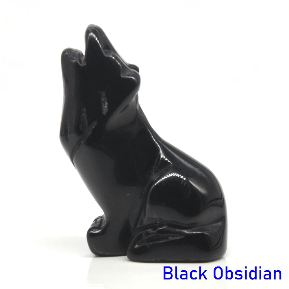2" Wolf Statue Natural Stone Carved Figure Room Ornament Healing Crystal Reiki Animal Figurine Home Office Desktop Decoration-ToShay.org