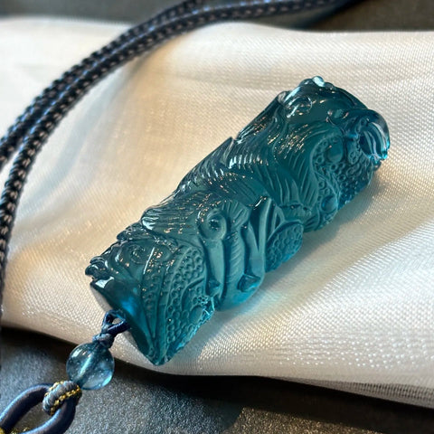 Blue Aquamarine Dragon Pendant-ToShay.org