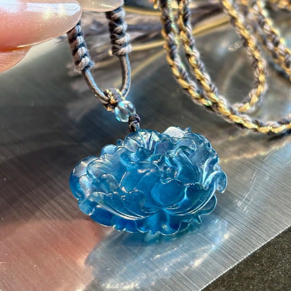 Blue Aquamarine Peony Pendant-ToShay.org