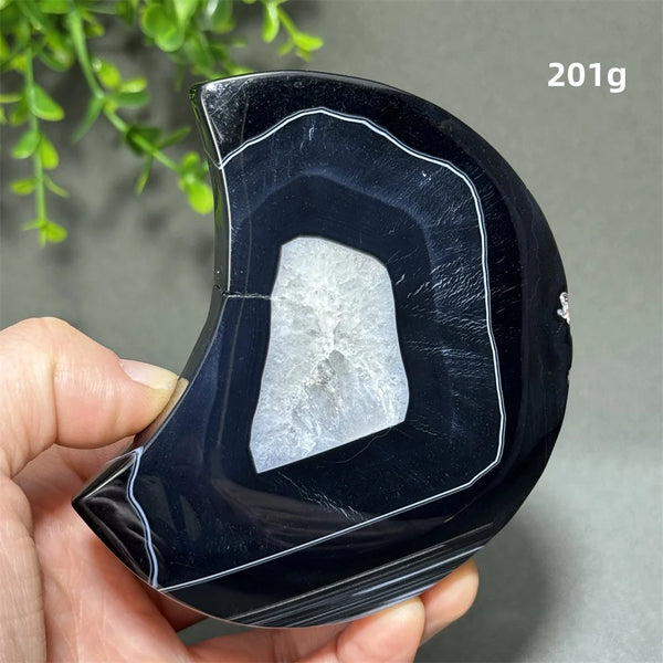 Natural Gemstone Black Agate Moon-Shaped Mineral Specimen Reiki Therapy Energy Collection Jiapin Home Decoration Gift-ToShay.org