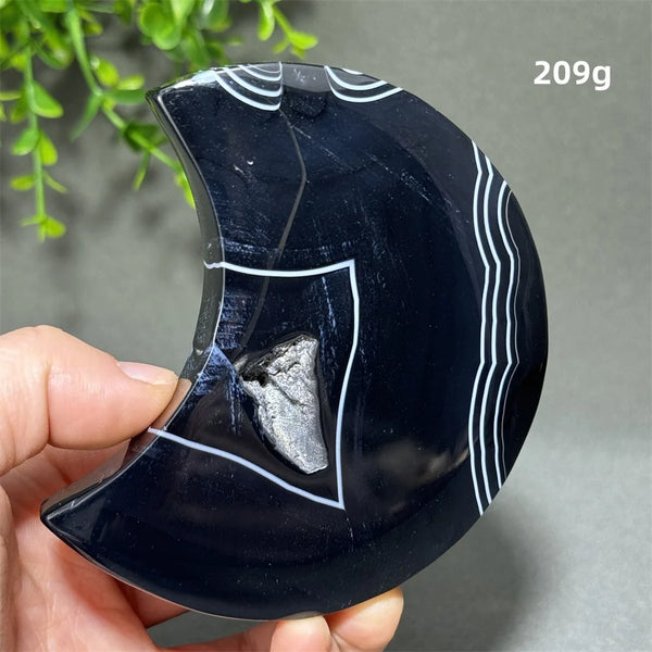 Natural Gemstone Black Agate Moon-Shaped Mineral Specimen Reiki Therapy Energy Collection Jiapin Home Decoration Gift-ToShay.org