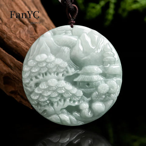 Blue Jadeite Landscape Pendant-ToShay.org