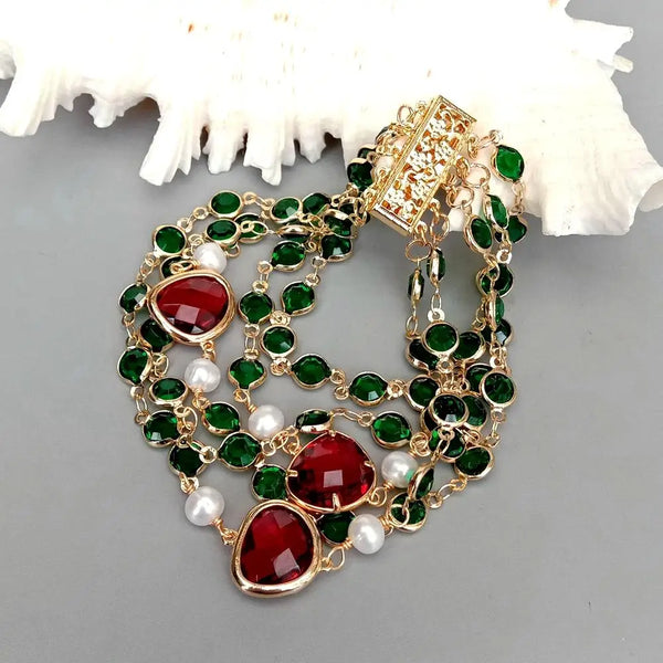 Green Crystal Pearl Bracelet-ToShay.org