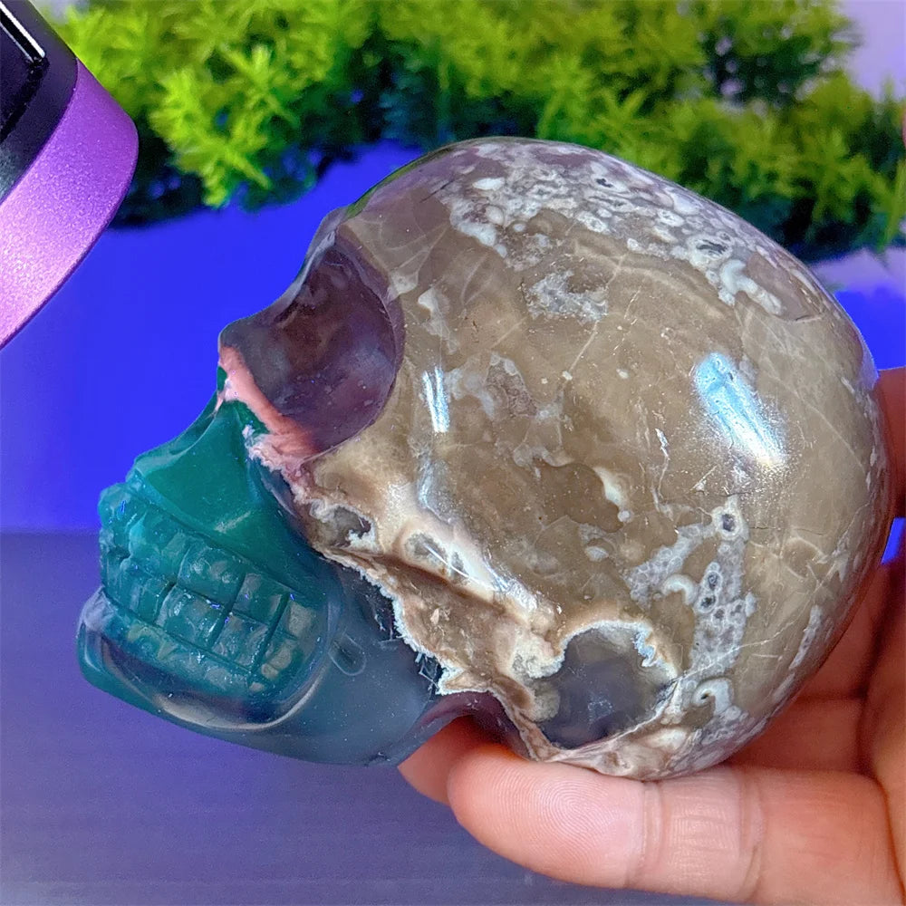 Volcano Agate with Calcite Skull Natural Crystal Home Decoritems Room decor Luck Quartz Stone Garden Reiki Healing Energy Love-ToShay.org