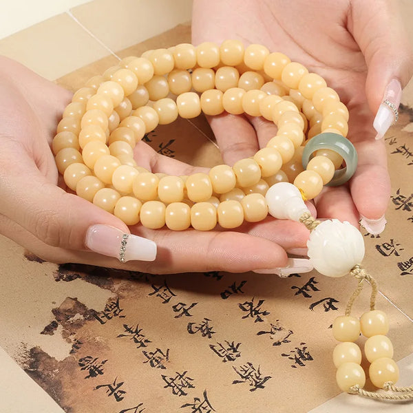 White Bodhi Root Bead Mala-ToShay.org