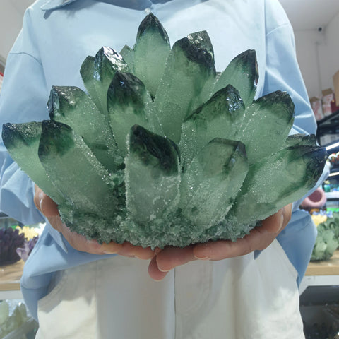Green Phantom Crystal Cluster-ToShay.org