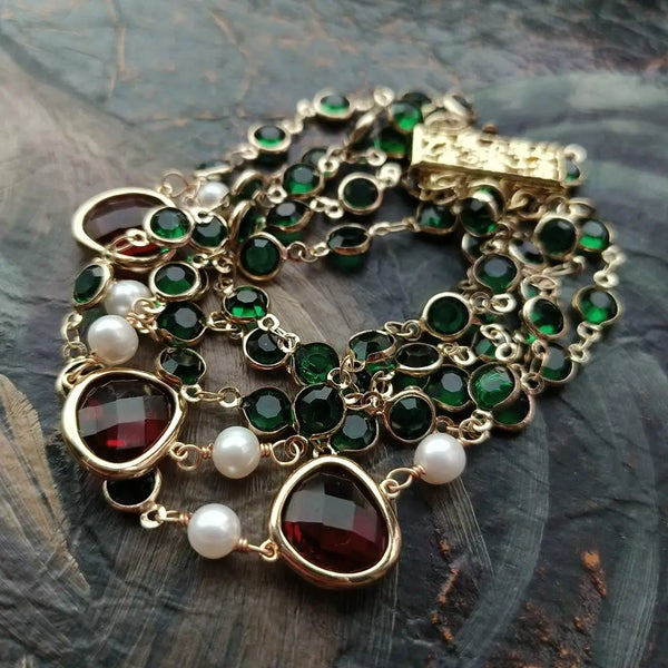 Green Crystal Pearl Bracelet-ToShay.org