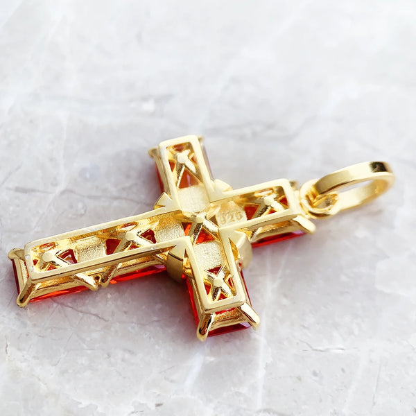 Orange Diamond Cross Pendant-ToShay.org