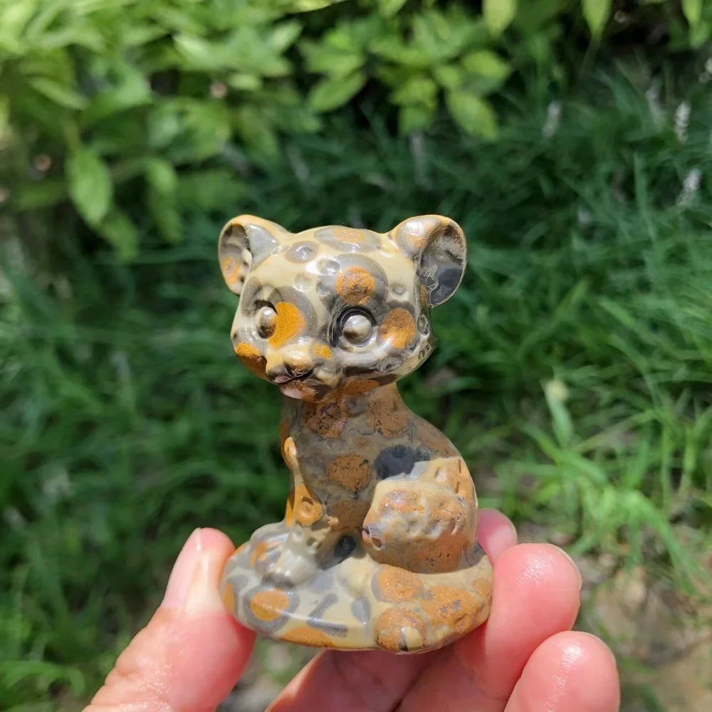 Natural Leopard-patternt Cheetah Hand Carved Cute Figurine Healing Crystal Animal Statue Reiki Stone Home Desk Decor Craft Gift-ToShay.org