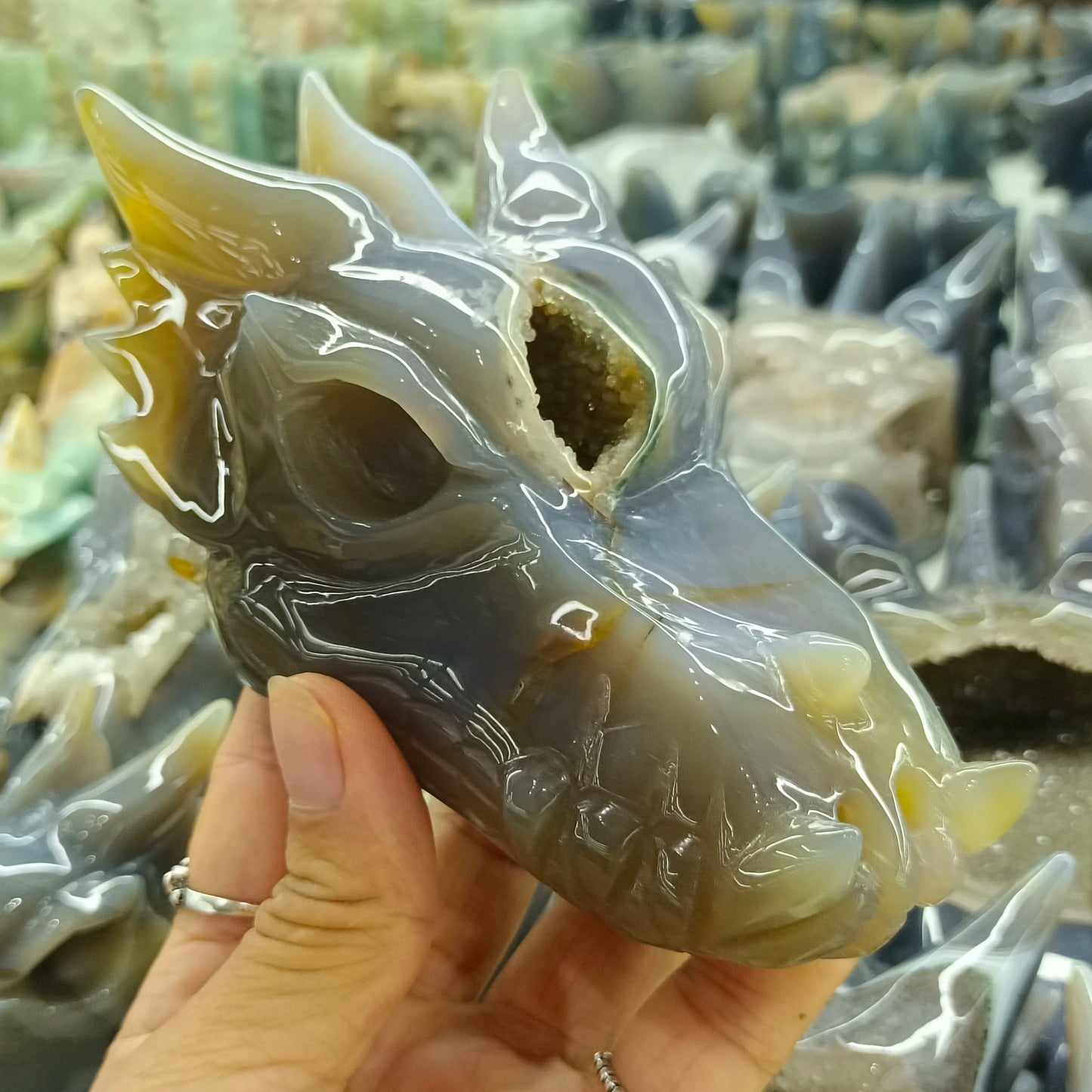Grey Agate Dragon Skull-ToShay.org