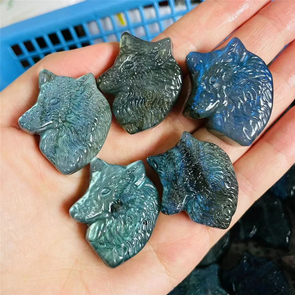 Blue Labradorite Wolf Head-ToShay.org