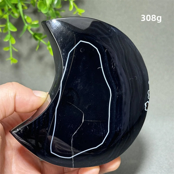 Natural Gemstone Black Agate Moon-Shaped Mineral Specimen Reiki Therapy Energy Collection Jiapin Home Decoration Gift-ToShay.org