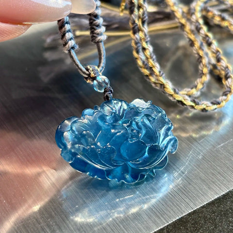 Blue Aquamarine Peony Pendant-ToShay.org