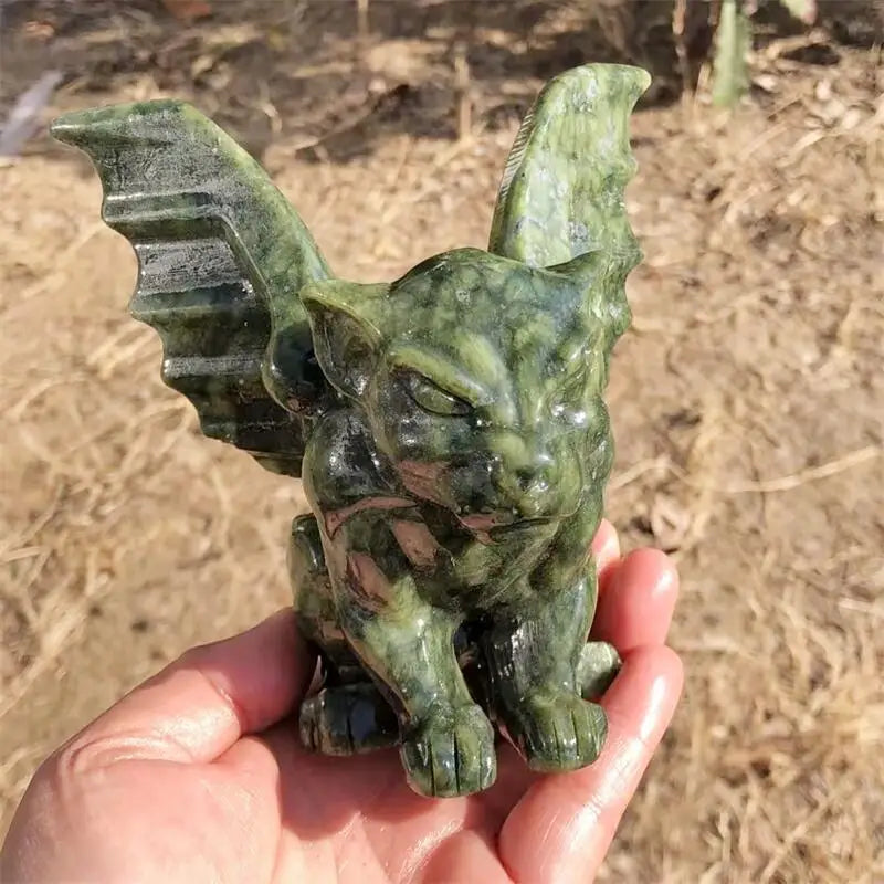 Natural Ophiolite Gargoyle Carving Healing Crystals Feng Shui Aesthetic Room Decor Reiki Holiday Gift 1pcs-ToShay.org