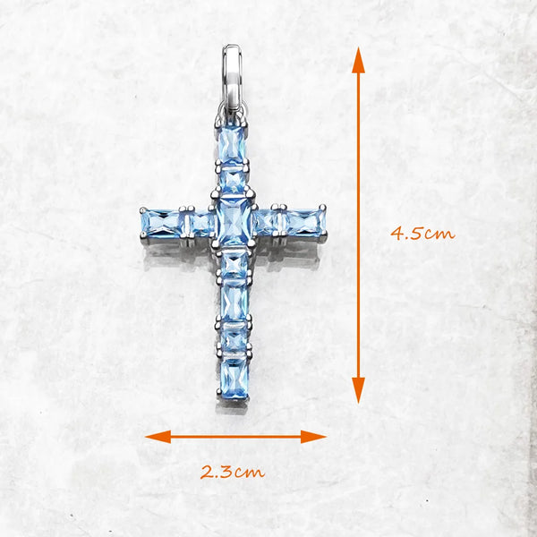 Blue Aquamarine Cross Pendant-ToShay.org