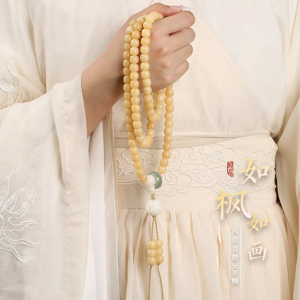 White Bodhi Root Bead Mala-ToShay.org