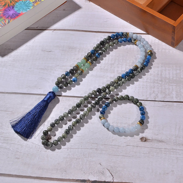 Blue Aquamarine Mala Beads-ToShay.org