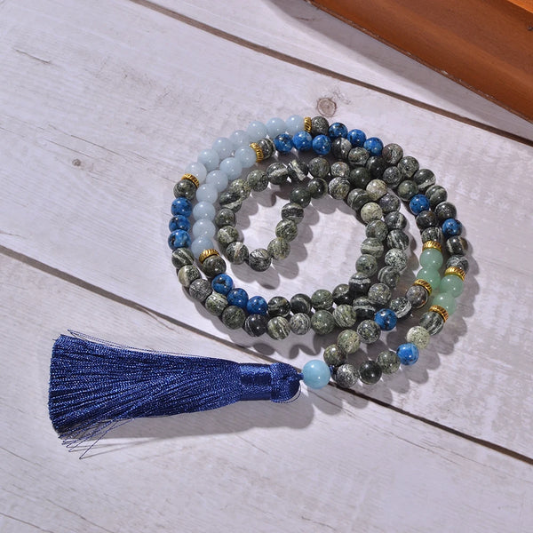 Blue Aquamarine Mala Beads-ToShay.org