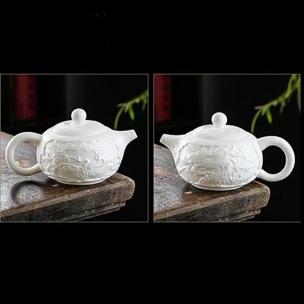 White Porcelain Dragon Tea Pot-ToShay.org