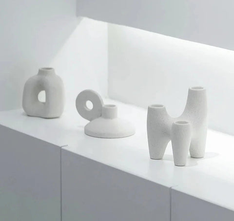 White Ceramic Candle Holder-ToShay.org