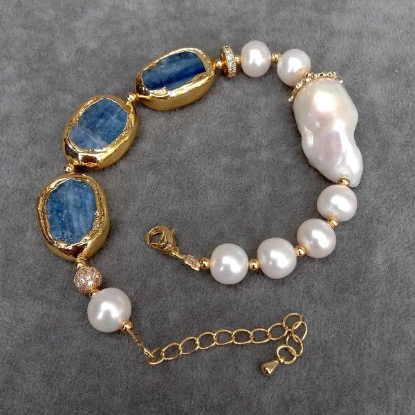 Blue Kyanite Pearl Bracelet-ToShay.org
