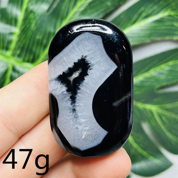 Black White Agate Palm Stone-ToShay.org
