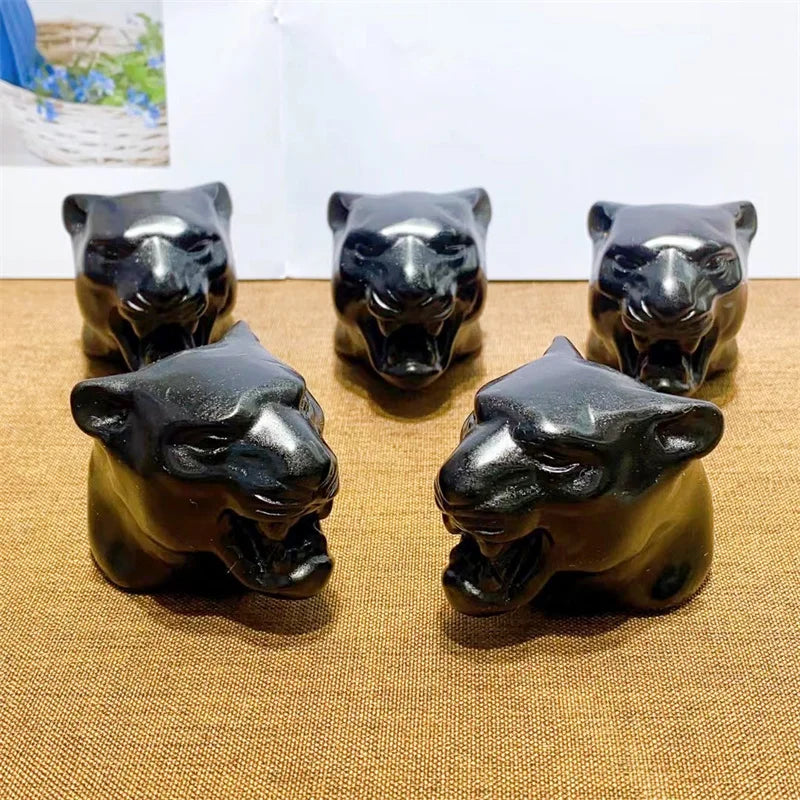 6.5cm Natural Black Obsidian Panther Head Crystal Carving Animal Healing Gemstone Figurines Reiki Room Home Decoration Gift 1pcs-ToShay.org