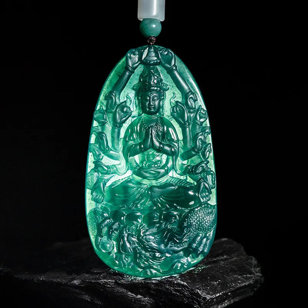 Blue Jade Kwan-Yin Pendant-ToShay.org