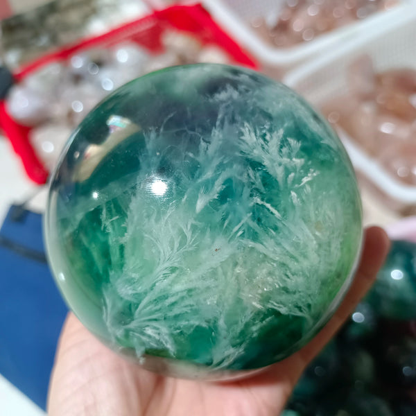 Green Feather Fluorite Ball-ToShay.org