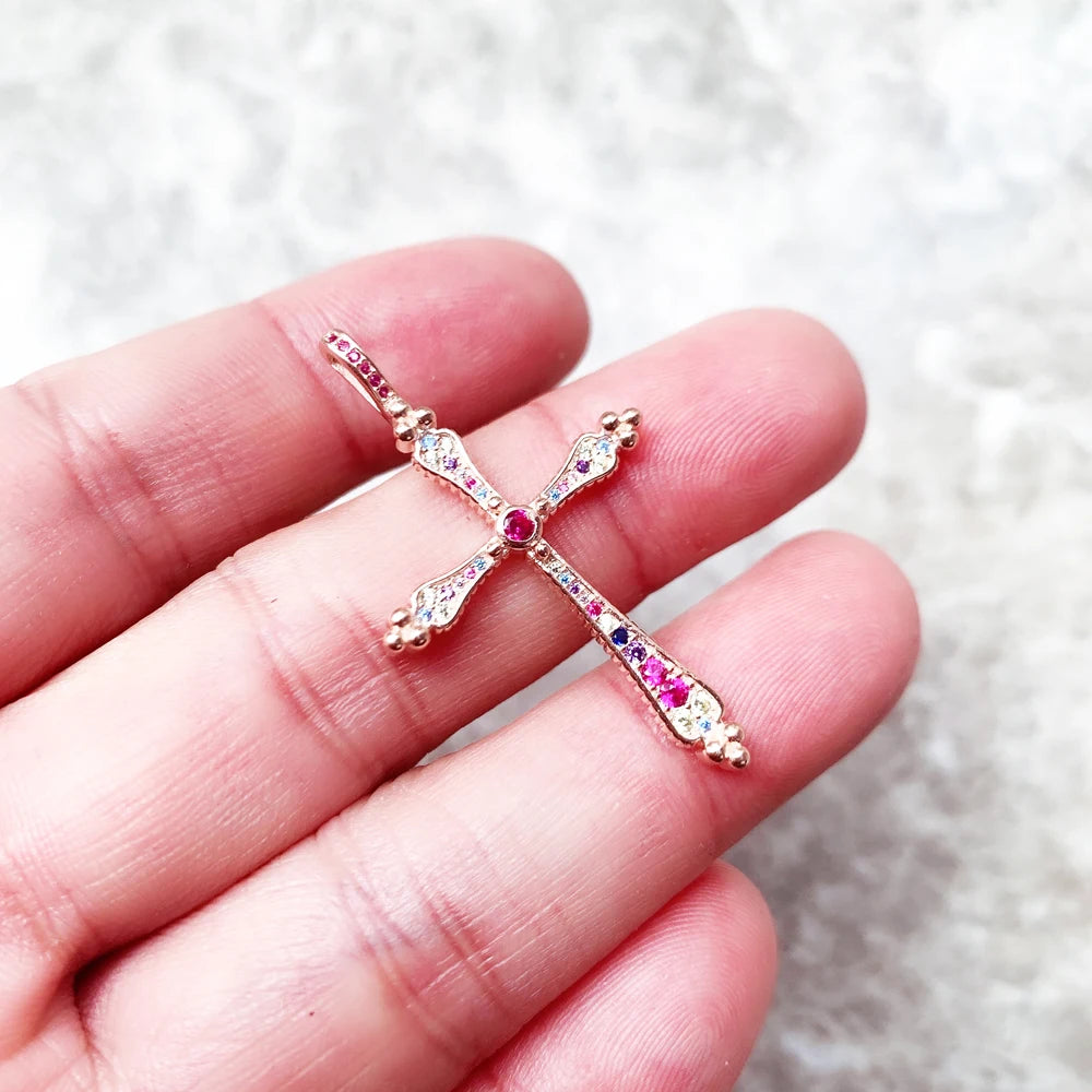 Pink Rose Gold Cross Pendant-ToShay.org