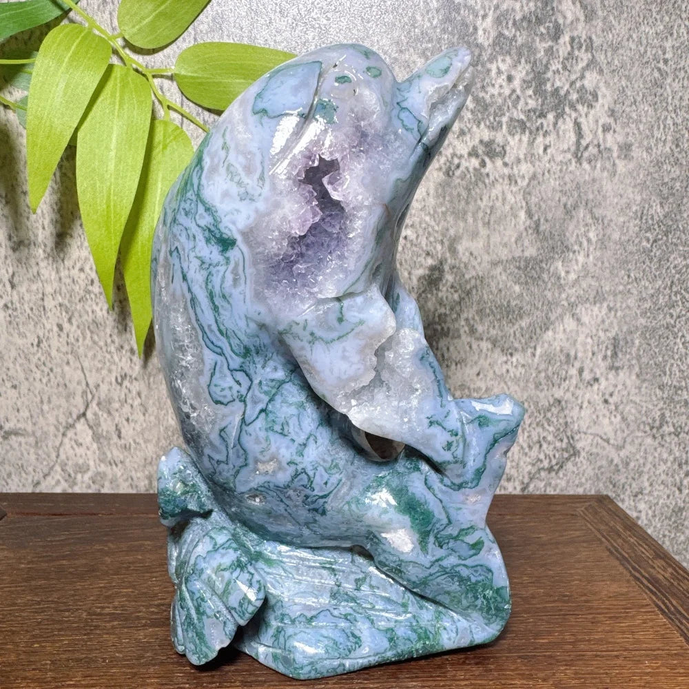 Green Moss Agate Dolphin-ToShay.org