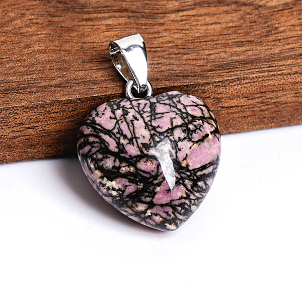 Pink Rhodonite Heart Pendant-ToShay.org