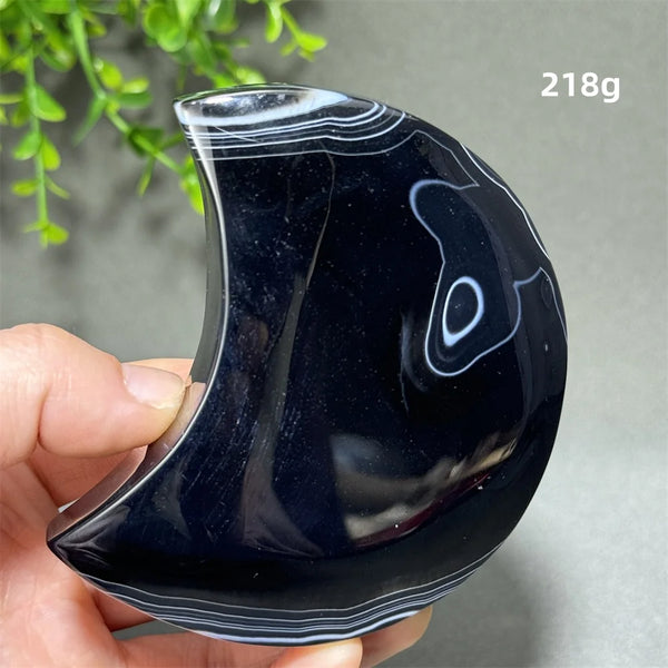 Natural Gemstone Black Agate Moon-Shaped Mineral Specimen Reiki Therapy Energy Collection Jiapin Home Decoration Gift-ToShay.org