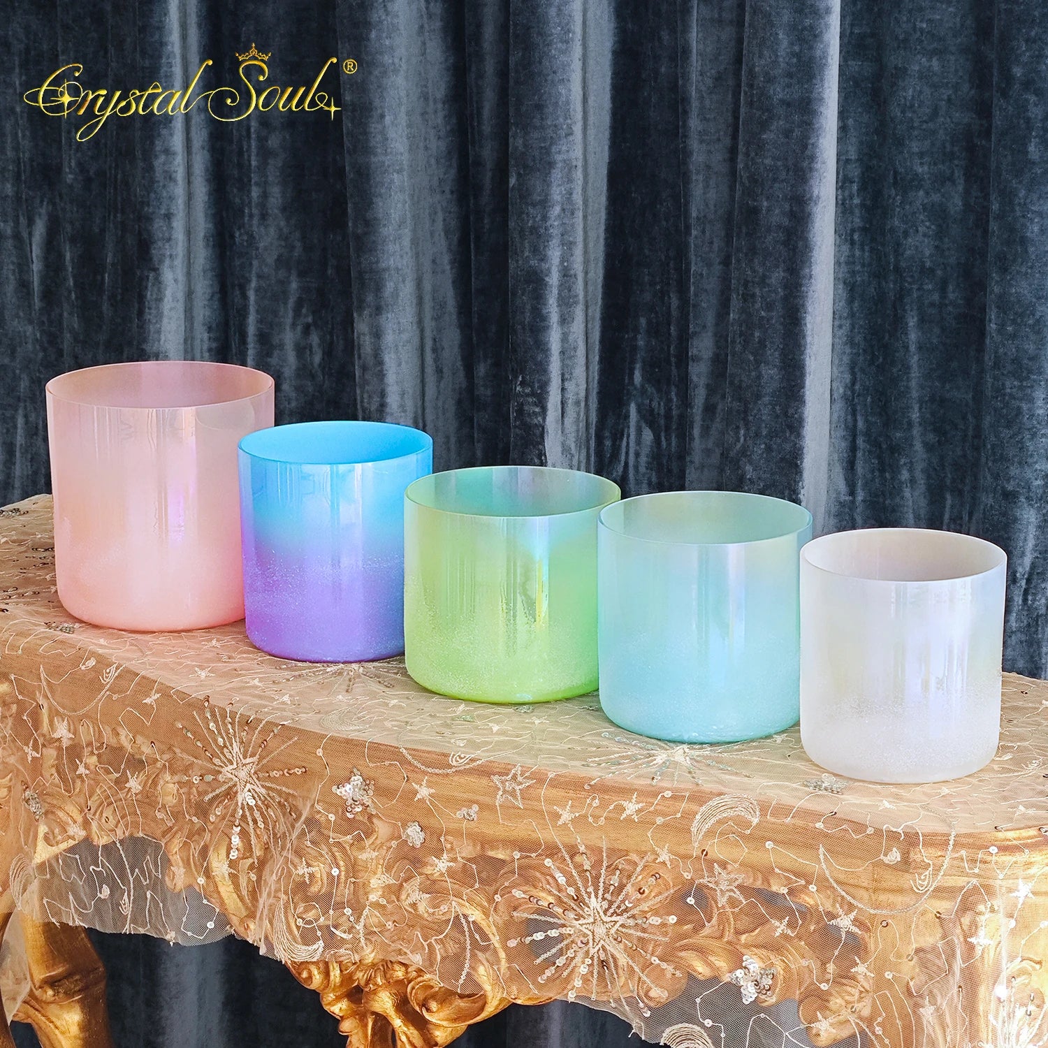 Crystal Soul C5 528Hz Sandblasting Dreamy Colored Alchemy Crystal Singing Bowl Set-ToShay.org
