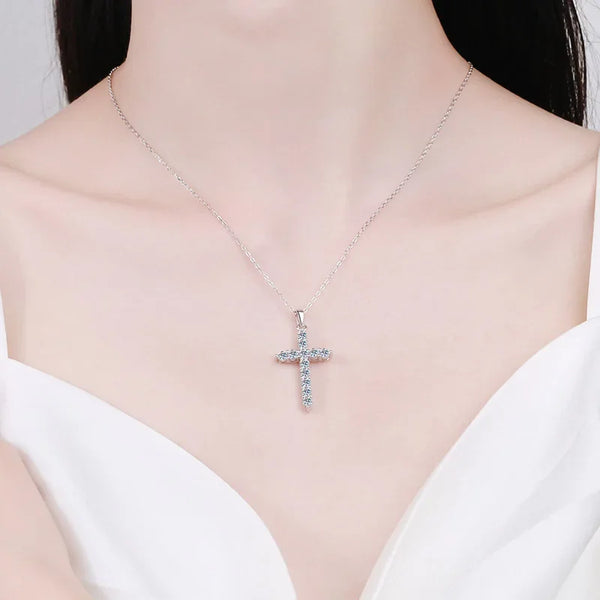 Silver Diamond Cross Necklaces-ToShay.org