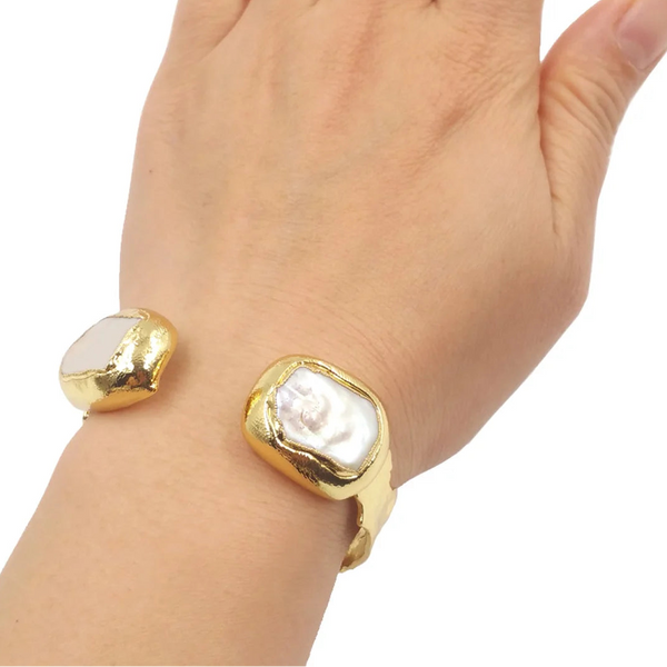 White Pearl Cuff Bracelet-ToShay.org